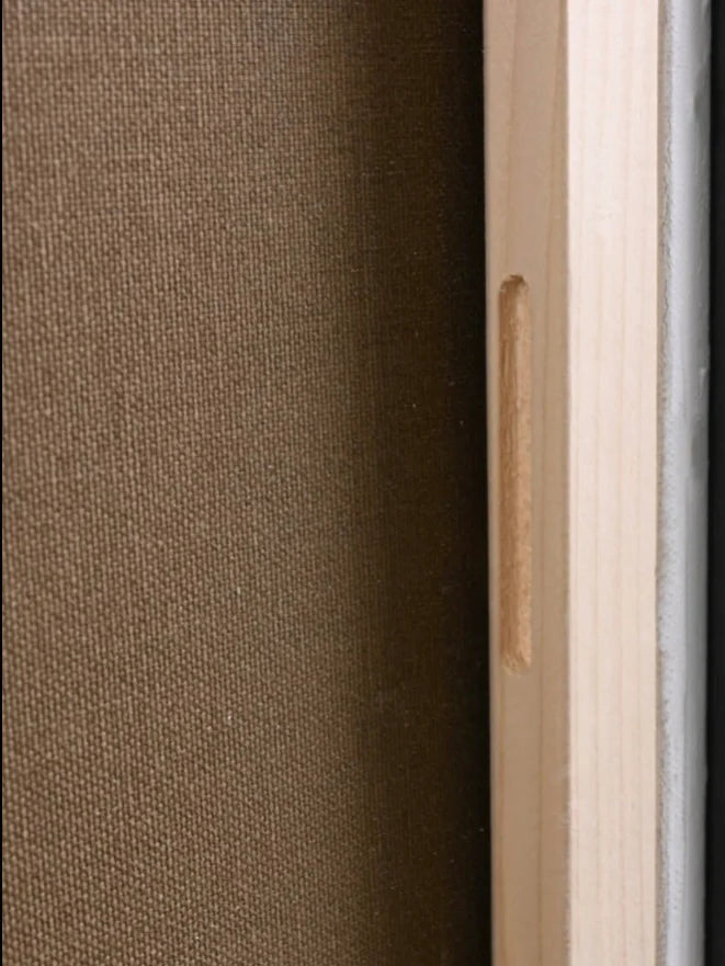 Close-up of the reverse side of the wall art showing a carved wooden hanging groove set into the frame, designed for secure and easy wall mounting.