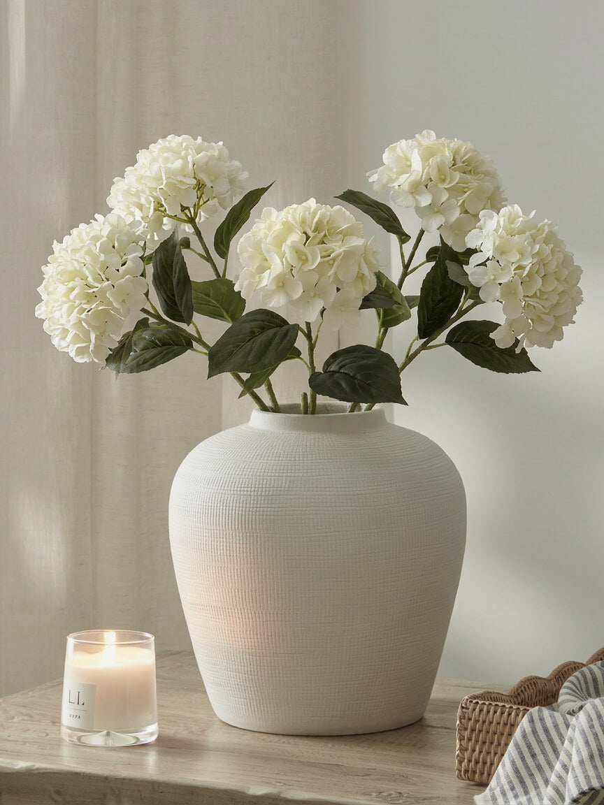Faux White Hydrangea Stem