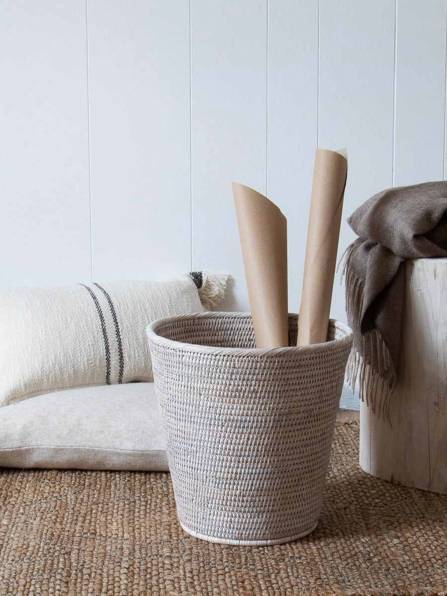 Fife White Rattan Waste Paper Basket