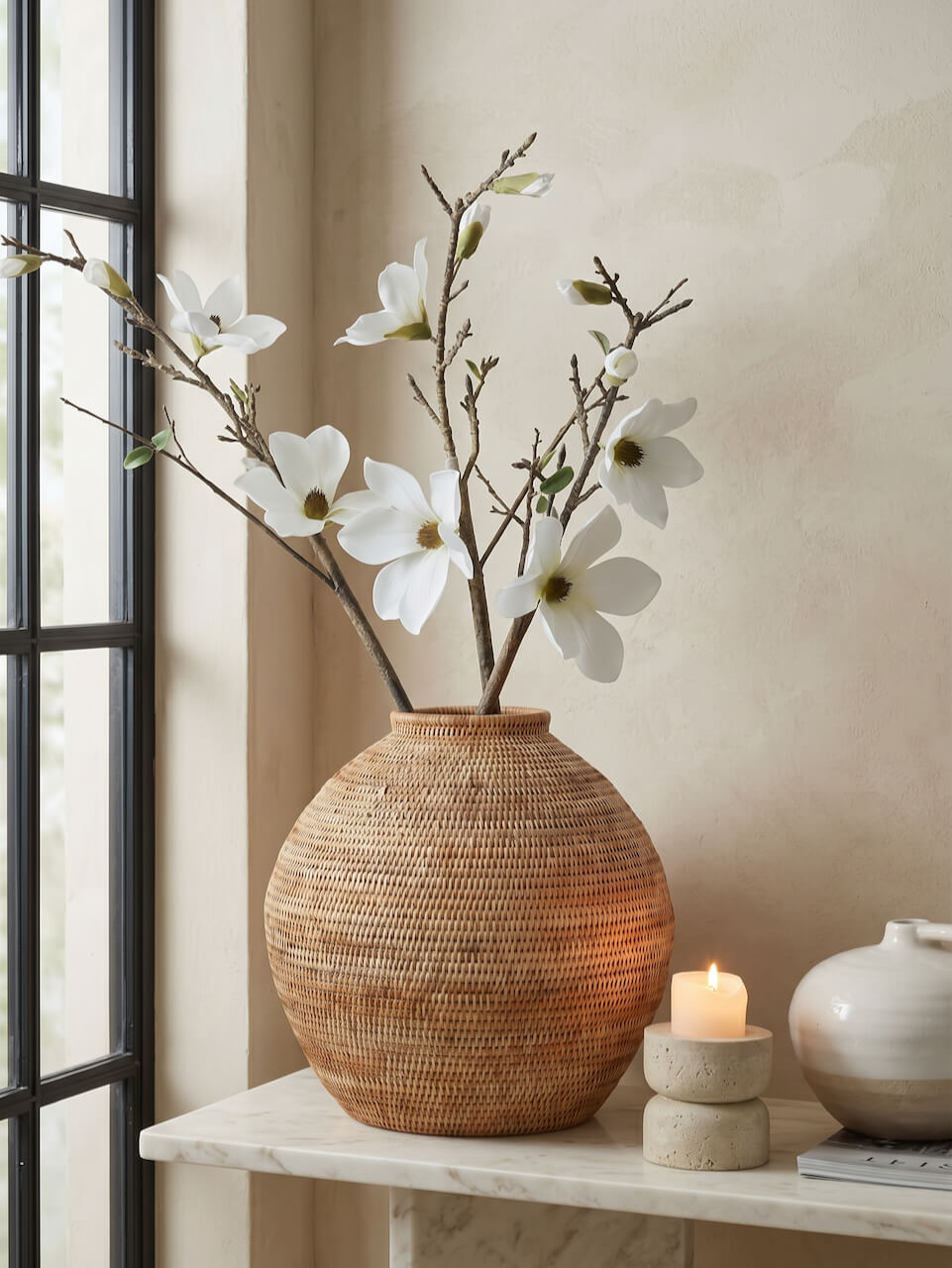 Faux White Magnolia Branch