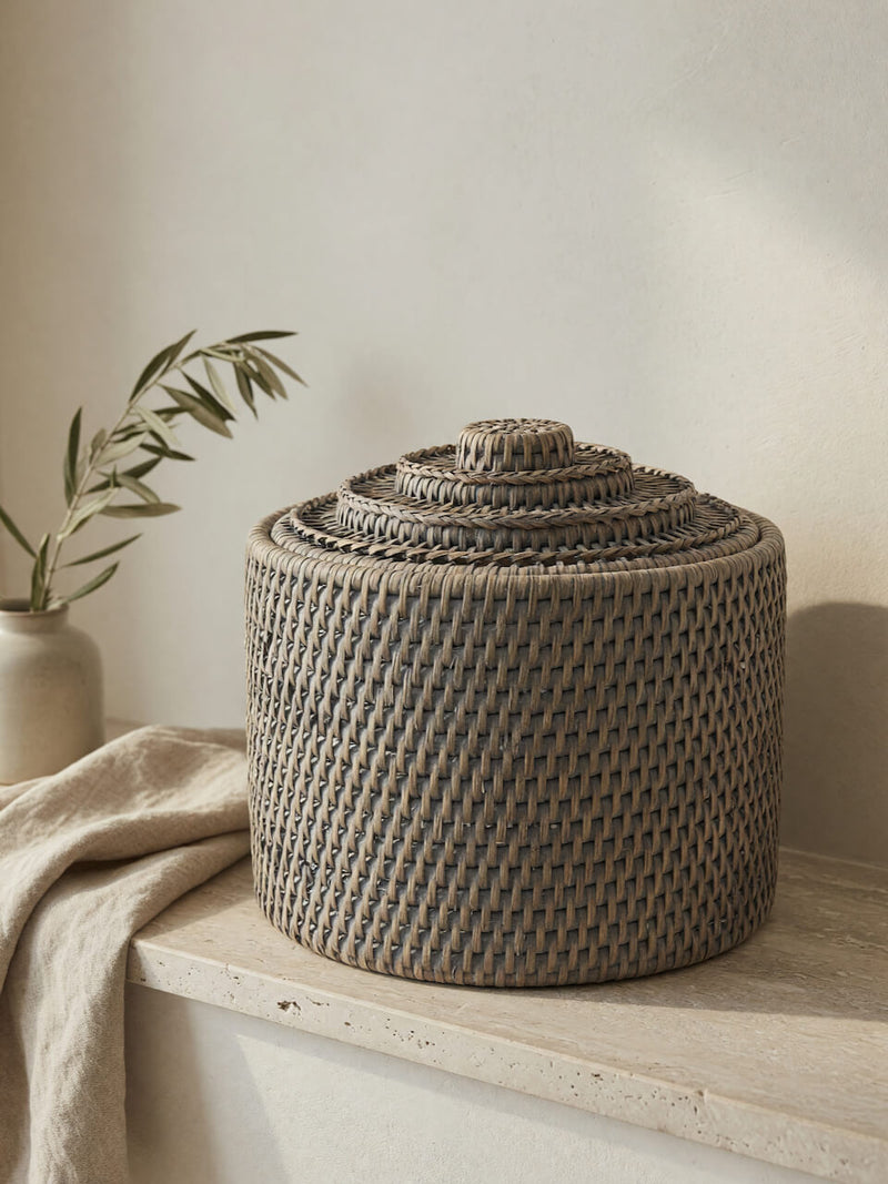 Leith Rattan Medium Lidded Storage Box - Grey