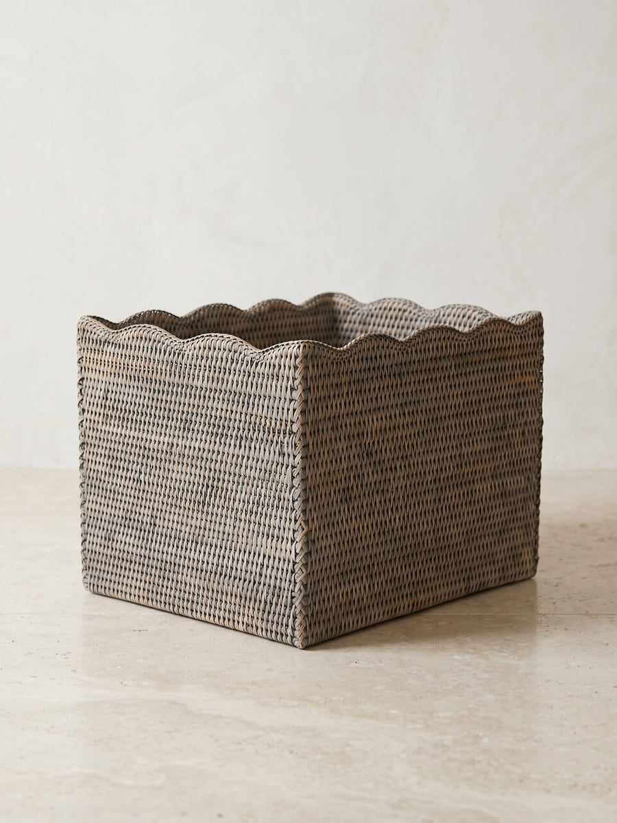 Alness Rattan Scalloped Basket - Grey