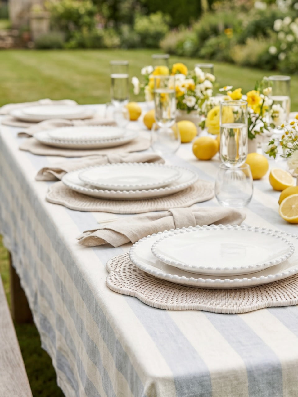 Blue Stripe Linen Tablecloth
