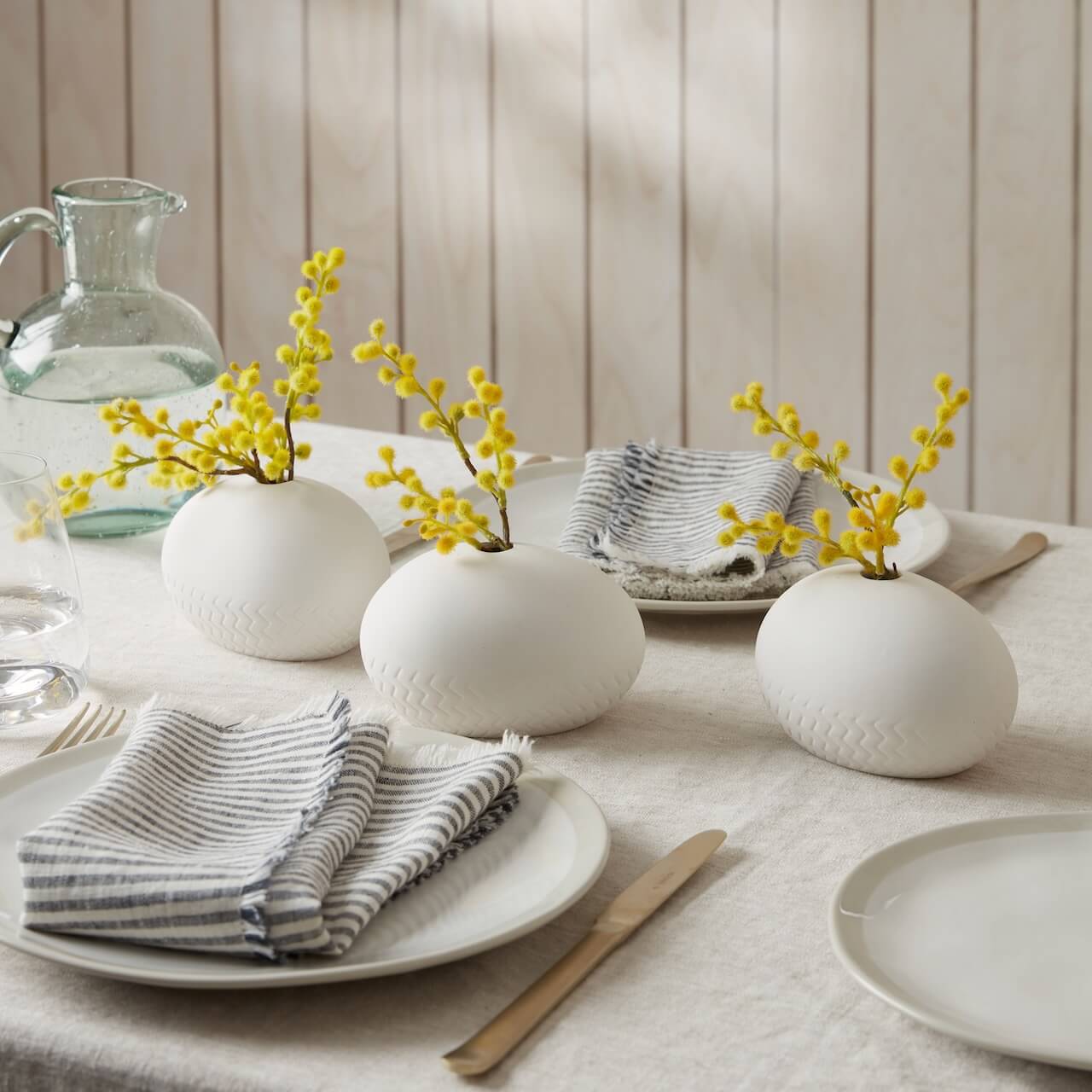 Set of 3 White Ceramic Decorative Pots