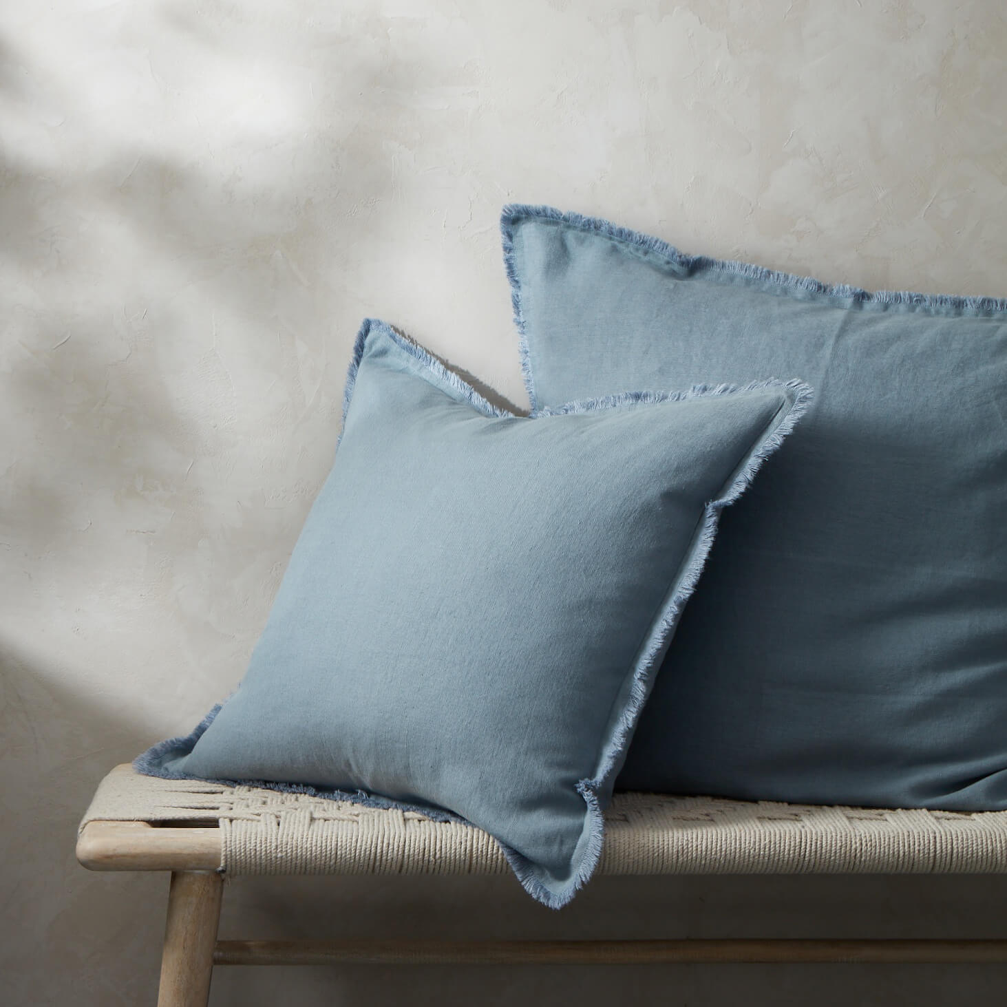 Fringe Linen Cushion Cover Blue Fog