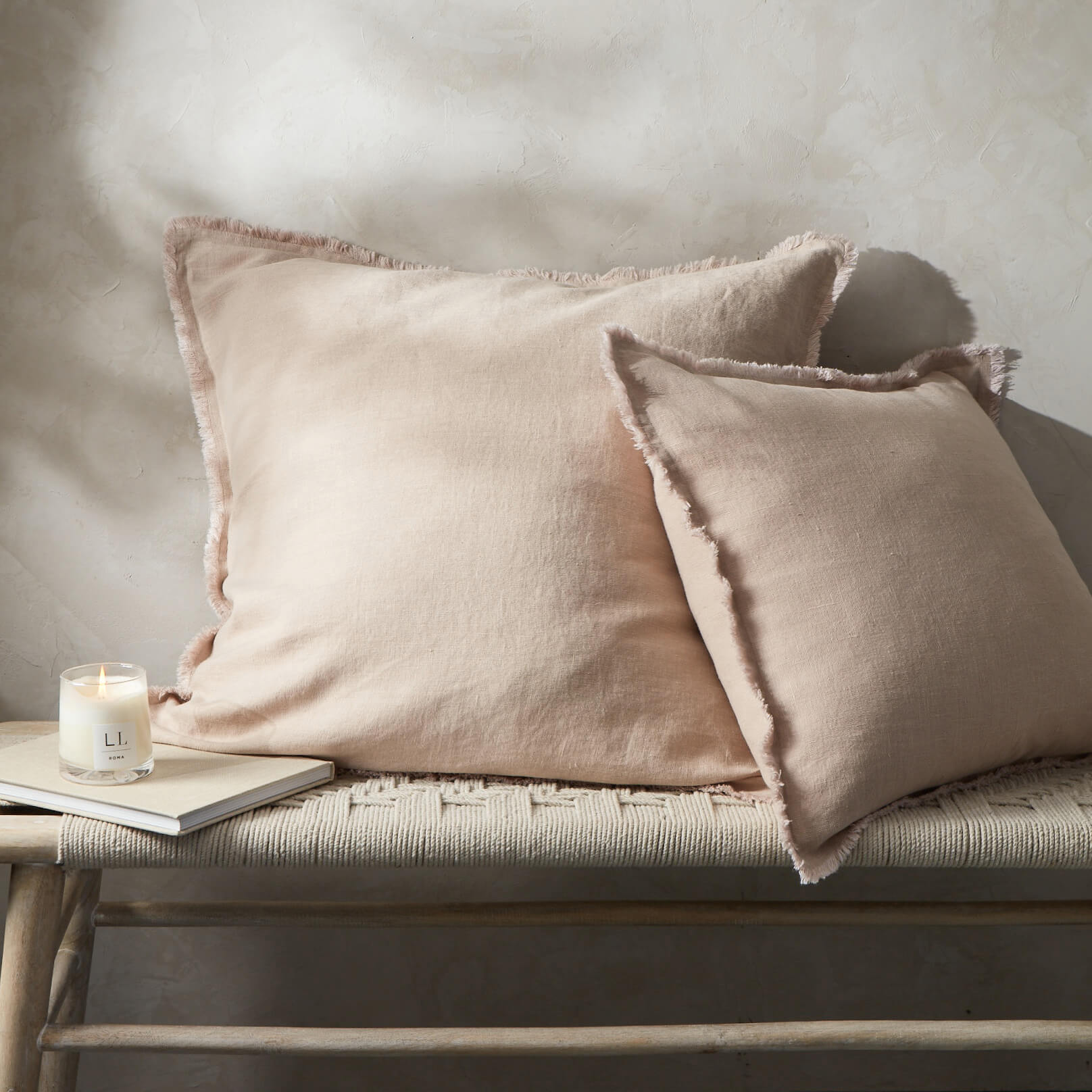 Fringe Linen Cushion Cover Blush Pink
