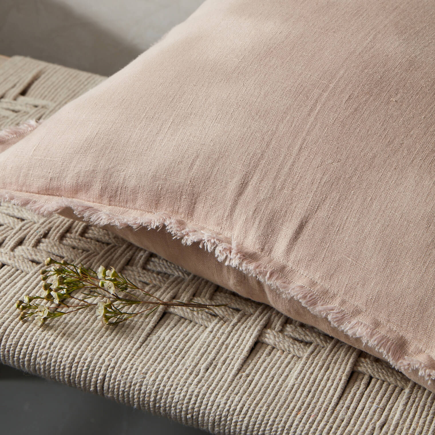 Fringe Linen Cushion Cover Blush Pink