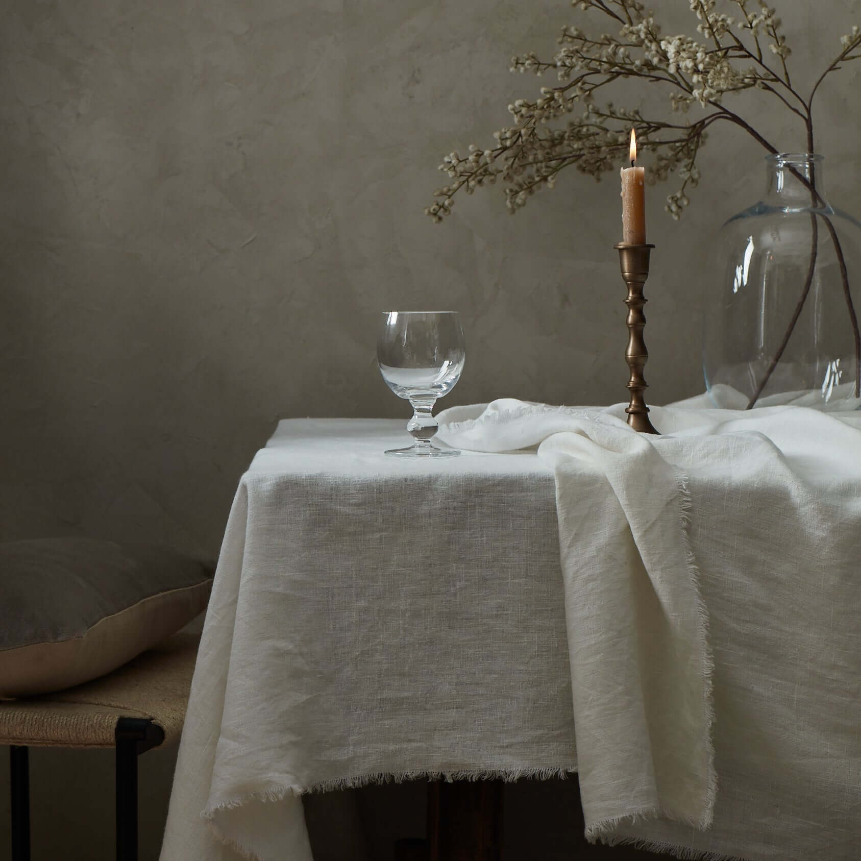 Antique White Linen Tablecloth