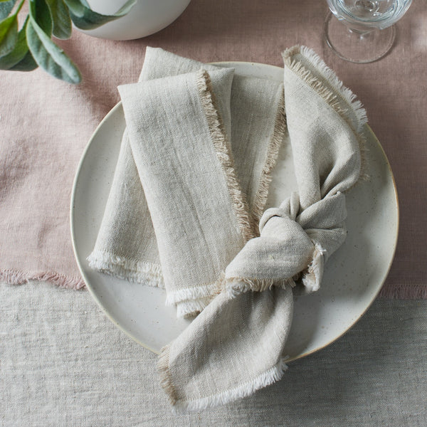 SET OF 6 - STONE WASHED LINEN NAPKINS // WHITE + BLACK TRIM Cloth Napkins  by Cassandra Stearns