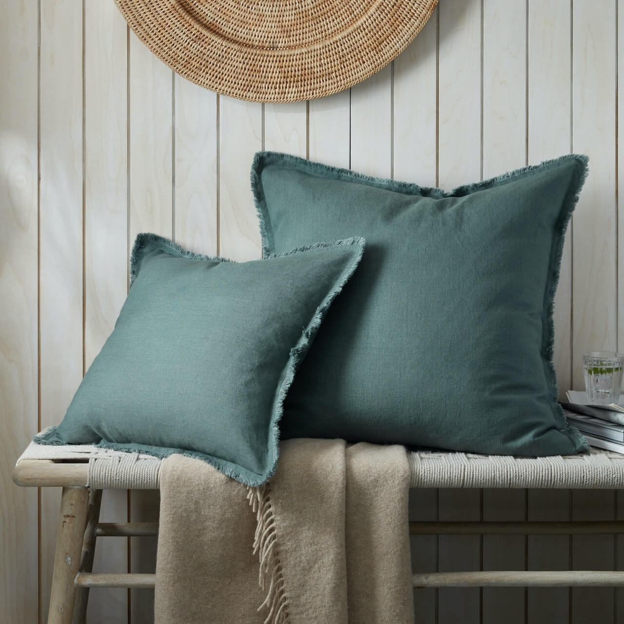 Fringe Linen Cushion Cover Forest Green