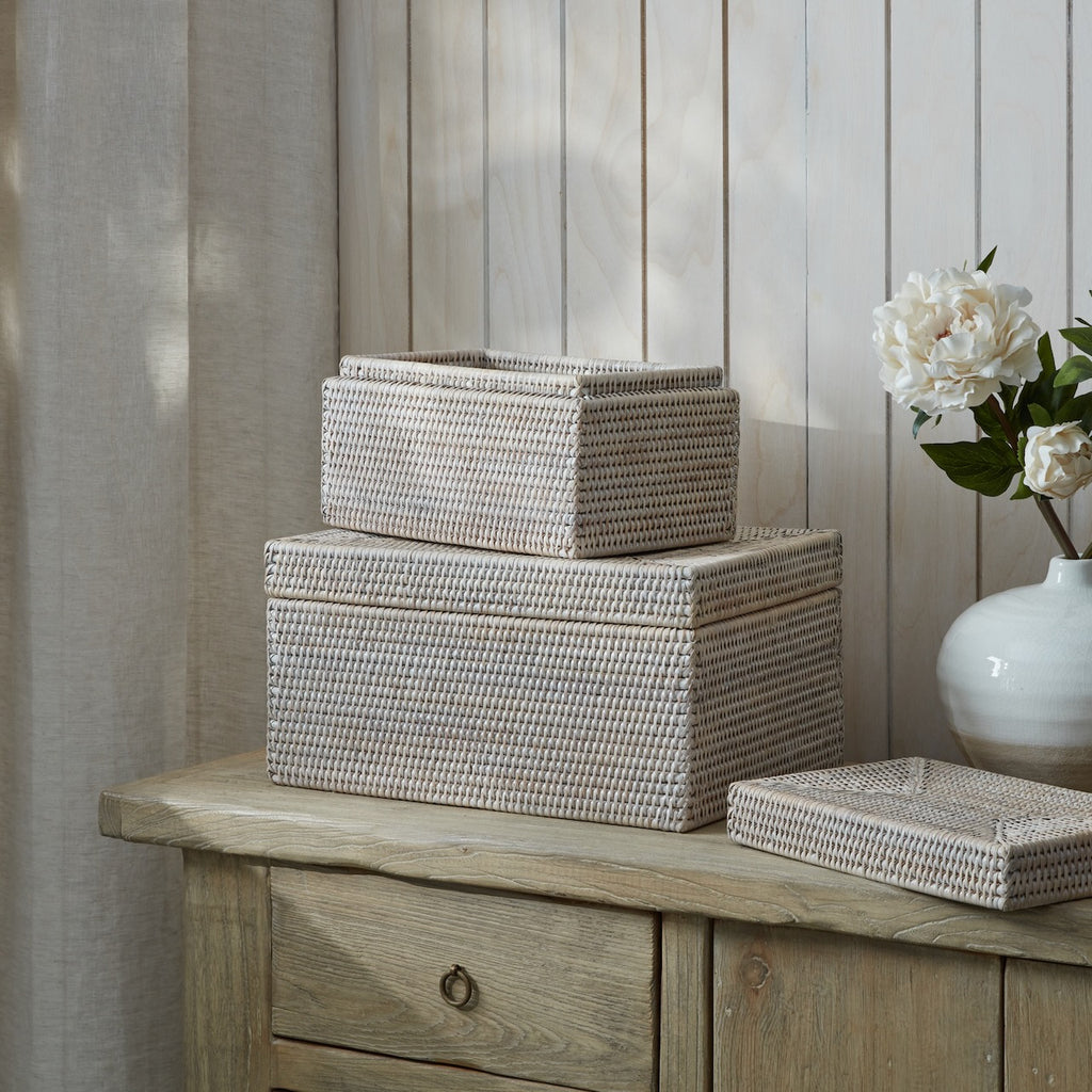White Rattan Storage Boxes