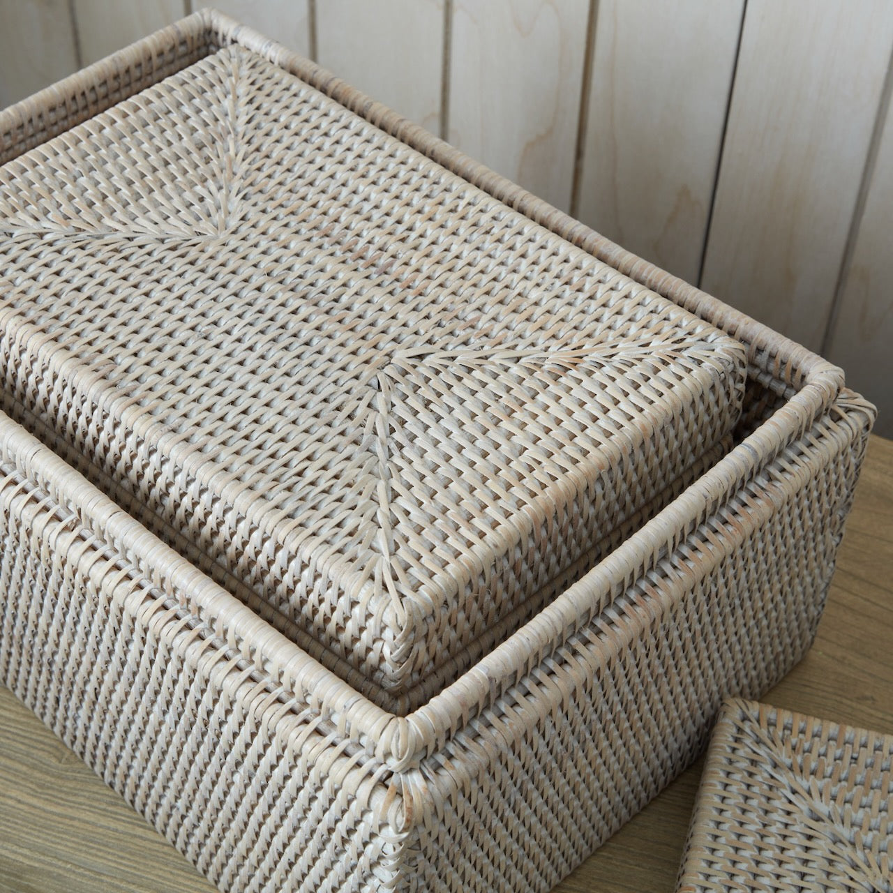 White Rattan Storage Boxes